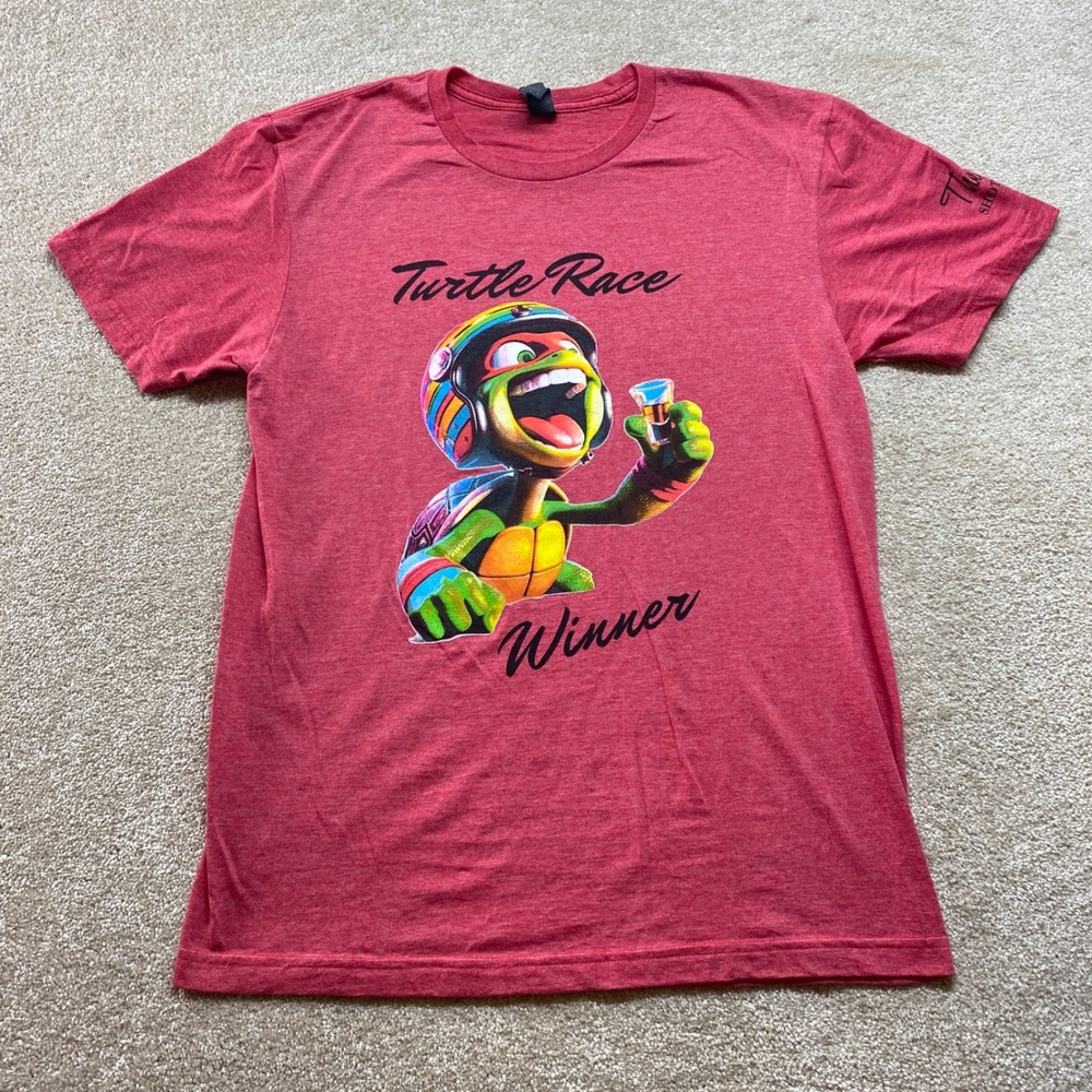 Gildan Softstyle‎ Turtle Race Winner Shirt Mens Medium Red Graphic Tee